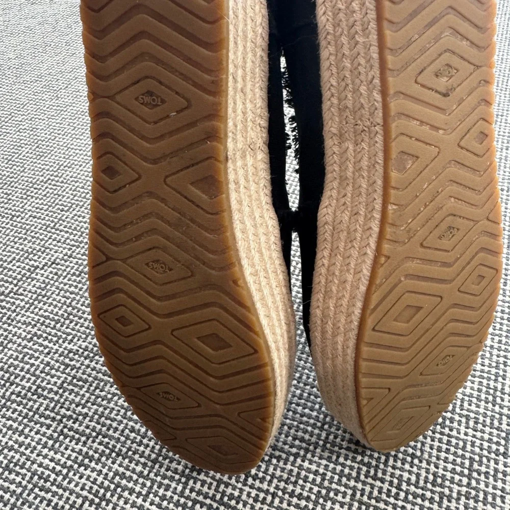 TOMS Alpargata Black Frayed Canvas Platform Espadrille Slip On Shoes Womens 9.5